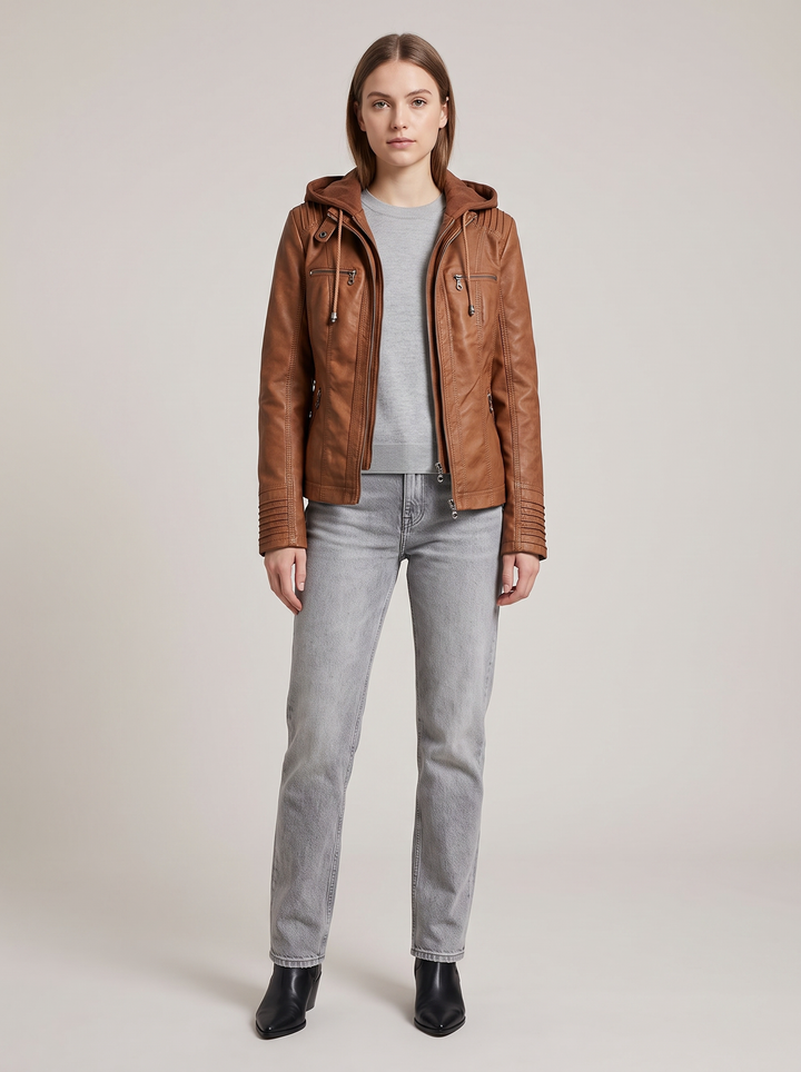 Amber | Dames Biker Afneembare Capuchon Lange Mouwen Jack