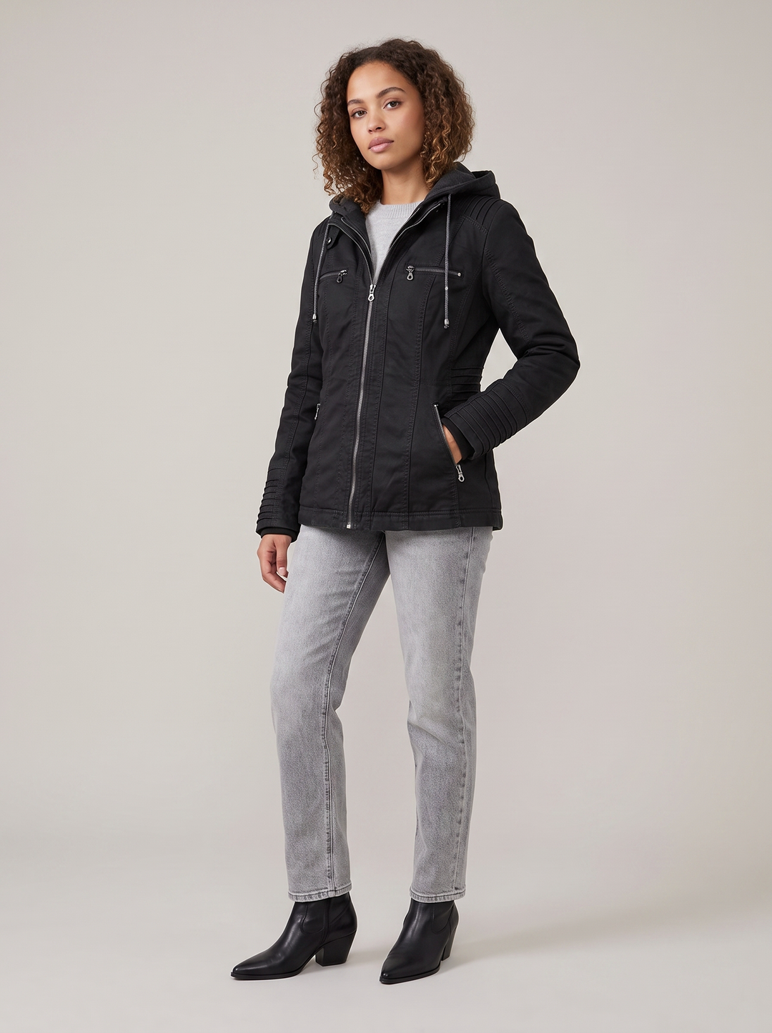 Amber | Dames Biker Afneembare Capuchon Lange Mouwen Jack
