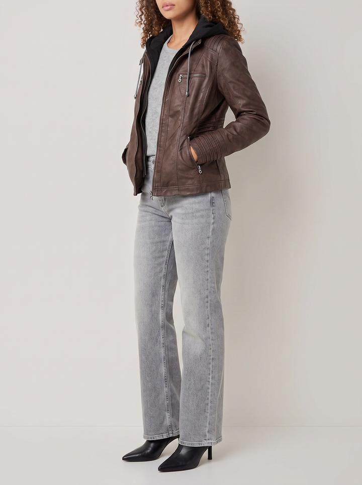 Amber | Dames Biker Afneembare Capuchon Lange Mouwen Jack