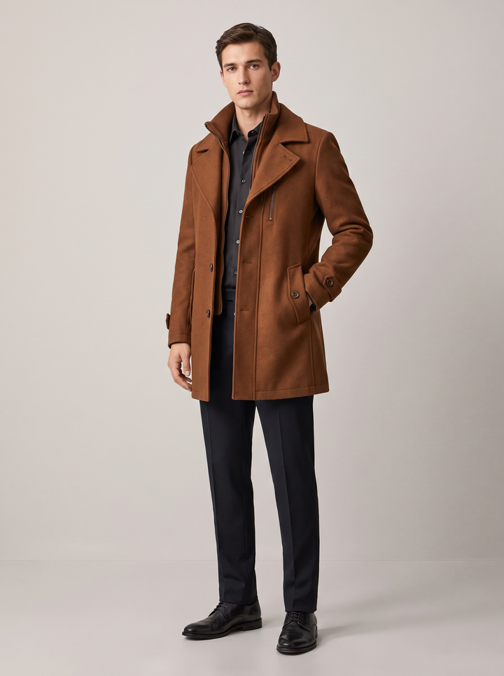 Fenwick | Heren Klassieke Slim-Fit Halflange Overjas