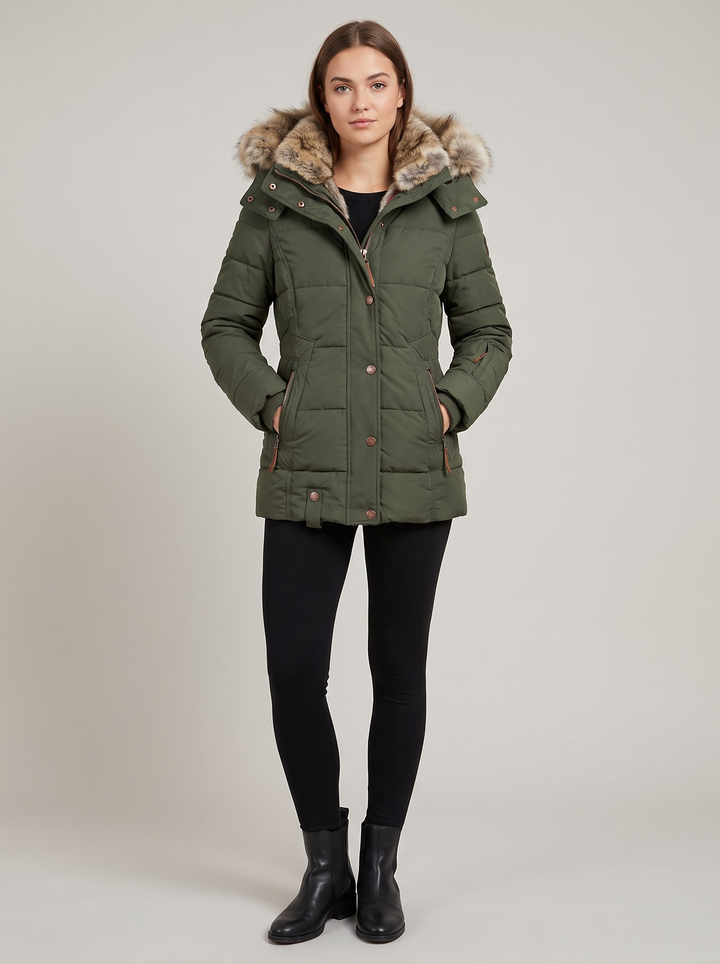Mila | Dames Gewatteerde Kraag Capuchon Winterjas
