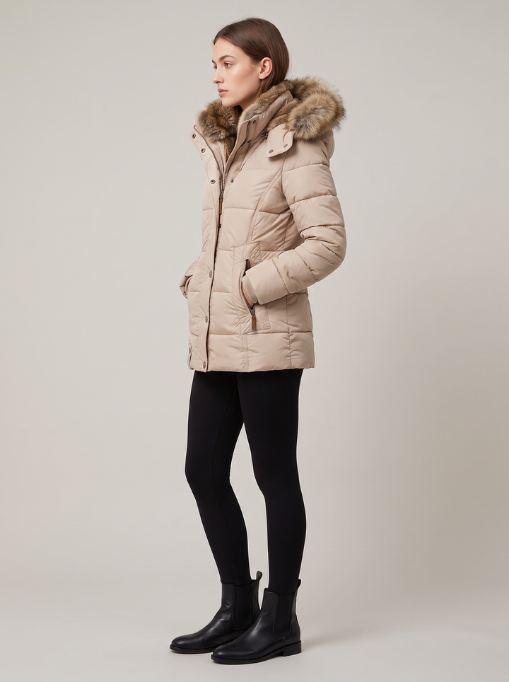 Mila | Dames Gewatteerde Kraag Capuchon Winterjas