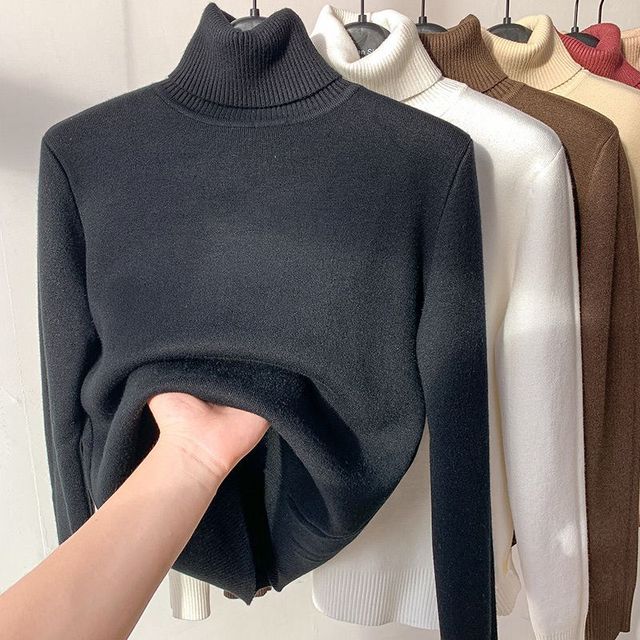 Amara fleece gevoerde coltrui in zwart, naast wit, bruin en beige varianten