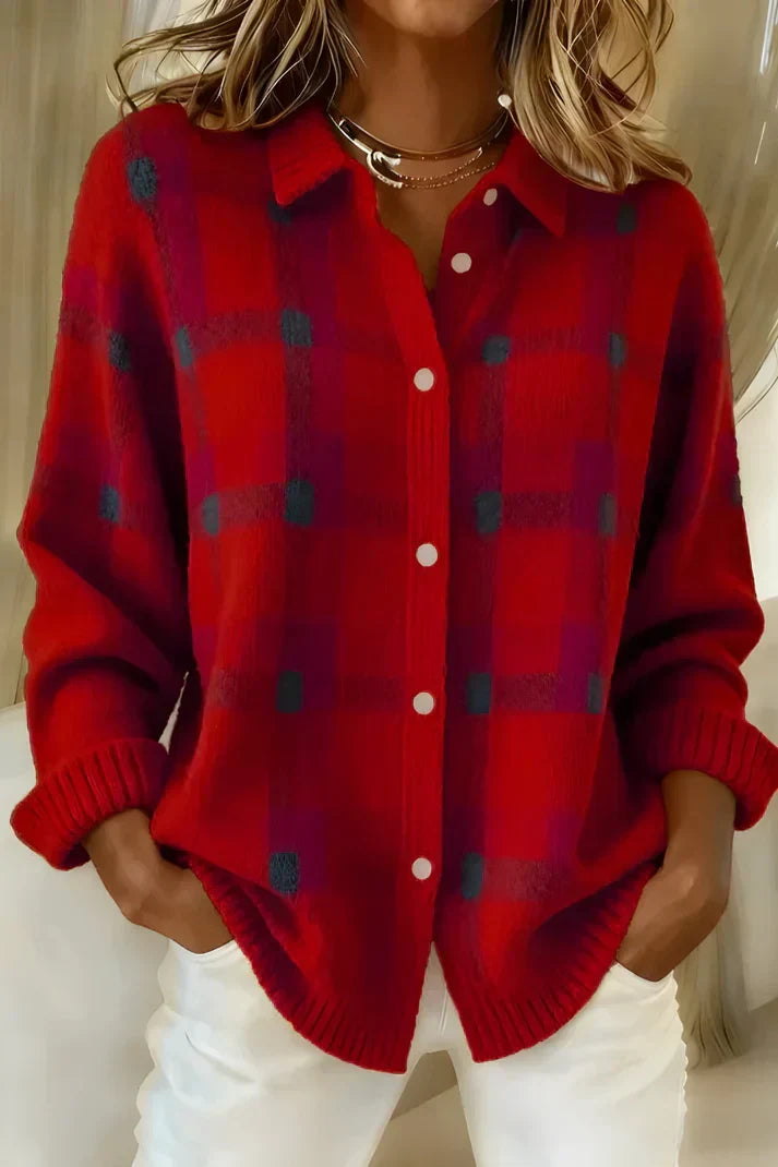Anouk geruite cardigan in rood-zwarte ruit, vooraanzicht