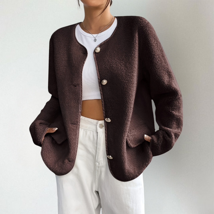 Anouk kraagloos vest met sierknopen, vooraanzicht
