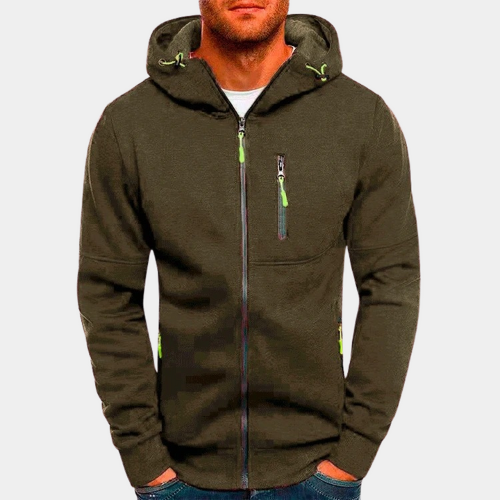 Boaz olijfgroene rits hoodie met capuchon, vooraanzicht