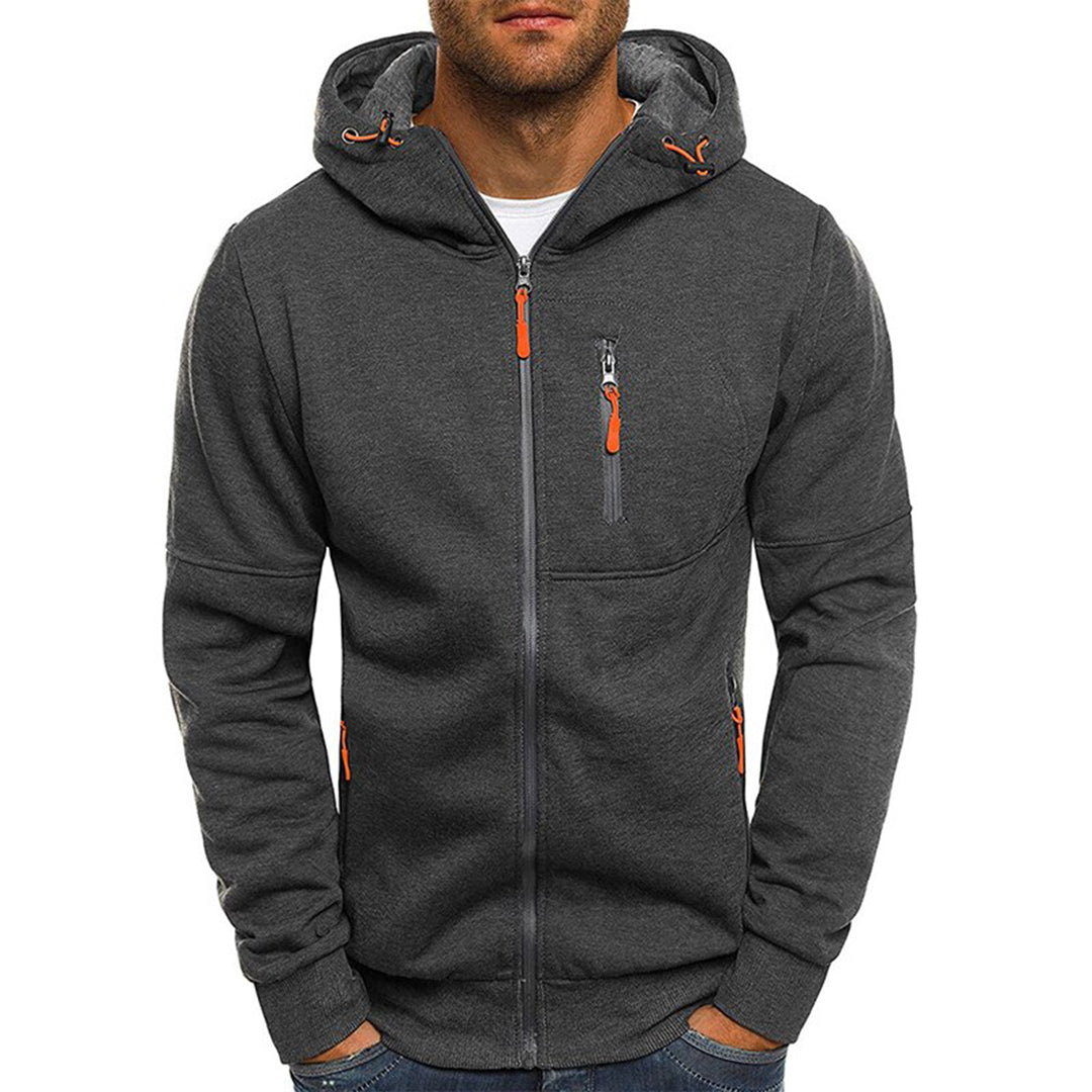 Boaz donkergrijze rits hoodie met capuchon, vooraanzicht