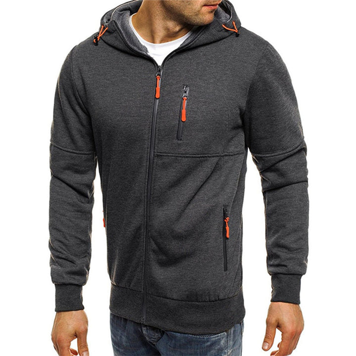 Boaz donkergrijze rits hoodie met capuchon, zijaanzicht
