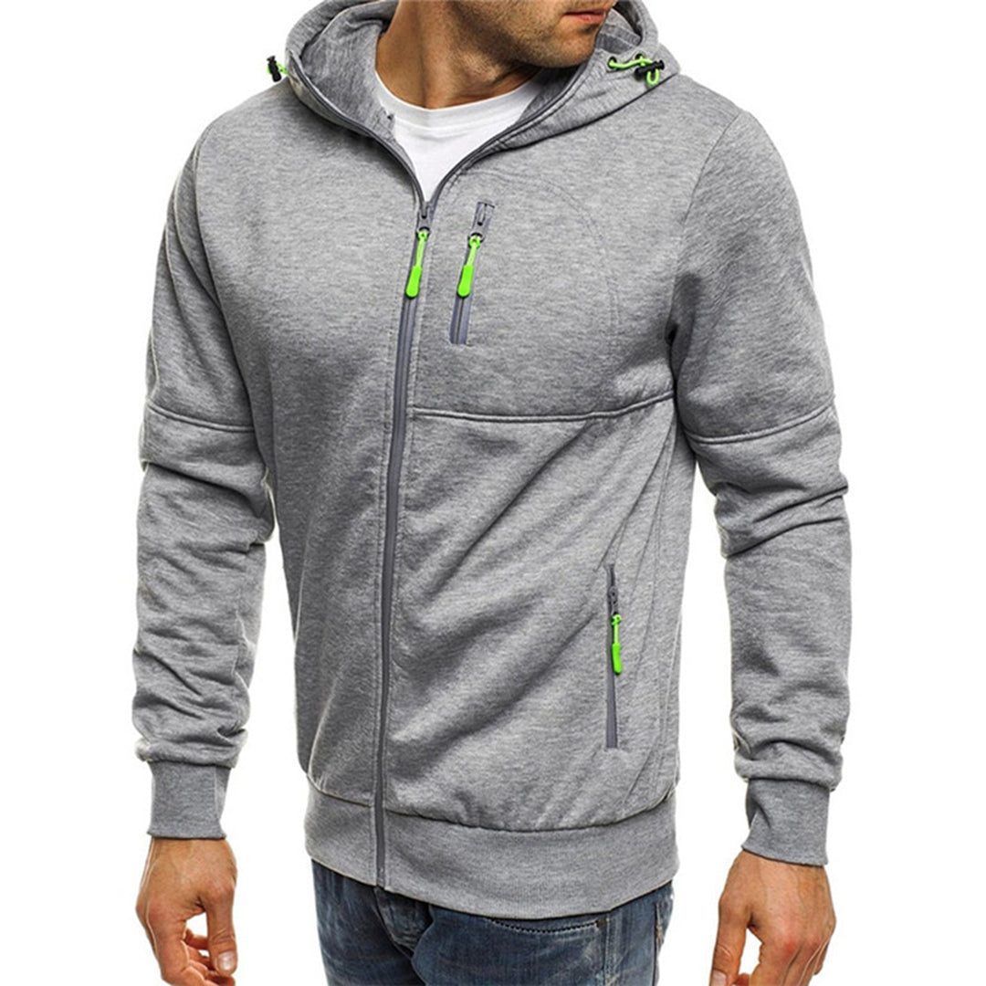 Boaz lichtgrijze rits hoodie met capuchon, vooraanzicht