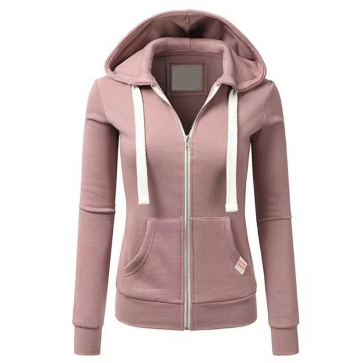 Britt oudroze sport hoodie met rits en capuchon, vooraanzicht
