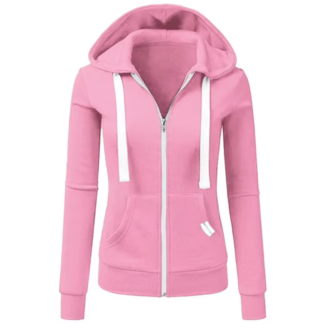 Britt roze sport hoodie met rits en capuchon, vooraanzicht