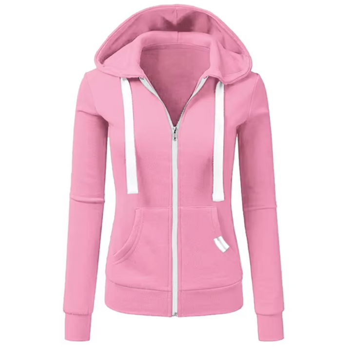 Britt roze sport hoodie met rits en capuchon, vooraanzicht