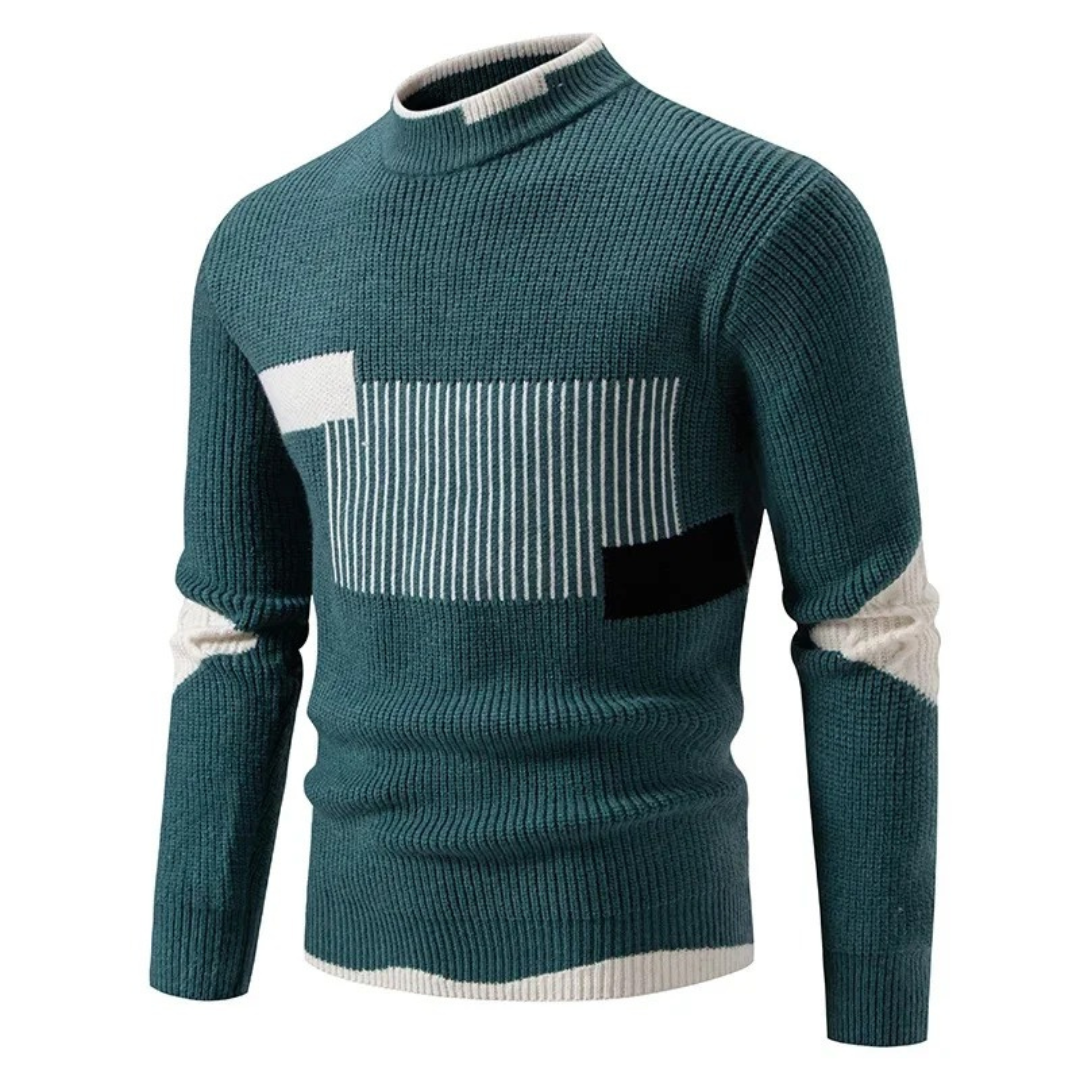 Casper geometrisch patroon coltrui pullover in groen met wit, vooraanzicht