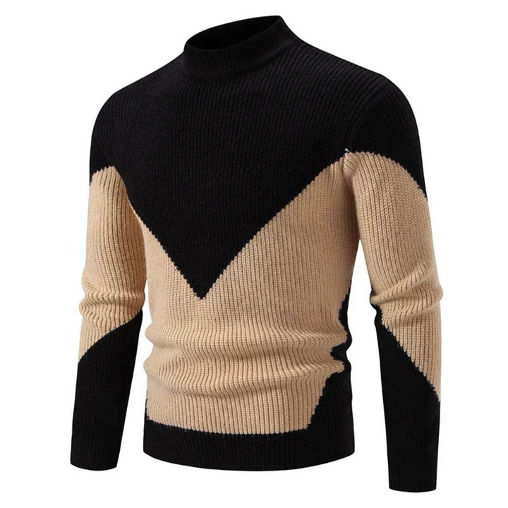 Casper geometrisch patroon coltrui pullover in beige met wit diamantmotief, vooraanzicht