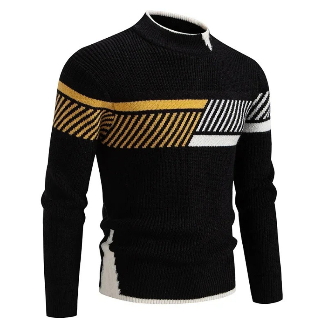 Casper geometrisch patroon coltrui pullover in beige met wit diamantmotief, vooraanzicht