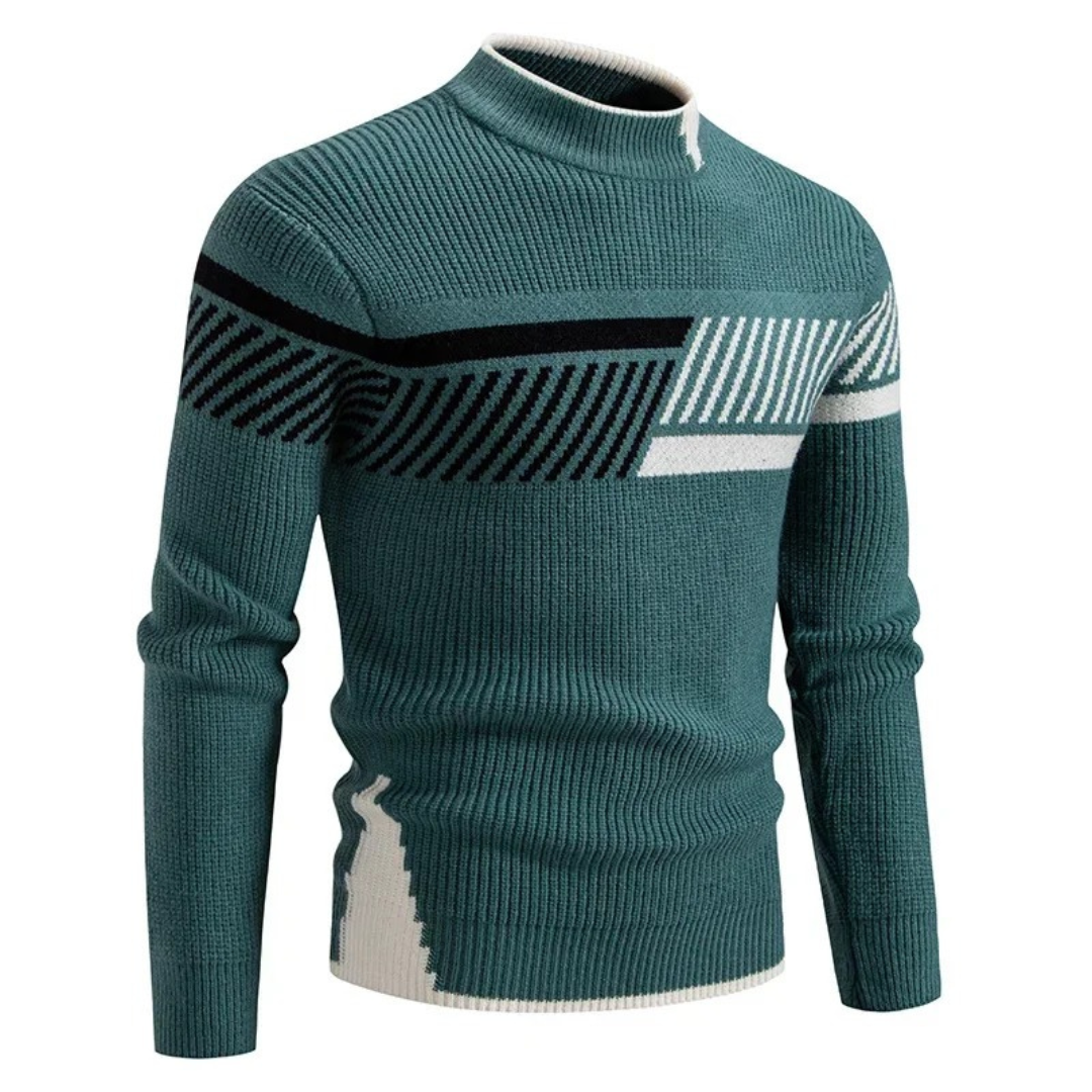 Casper geometrisch patroon coltrui pullover in beige met wit diamantmotief, vooraanzicht