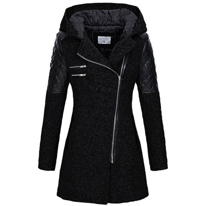Charlotte zwarte winterjas met capuchon, vooraanzicht