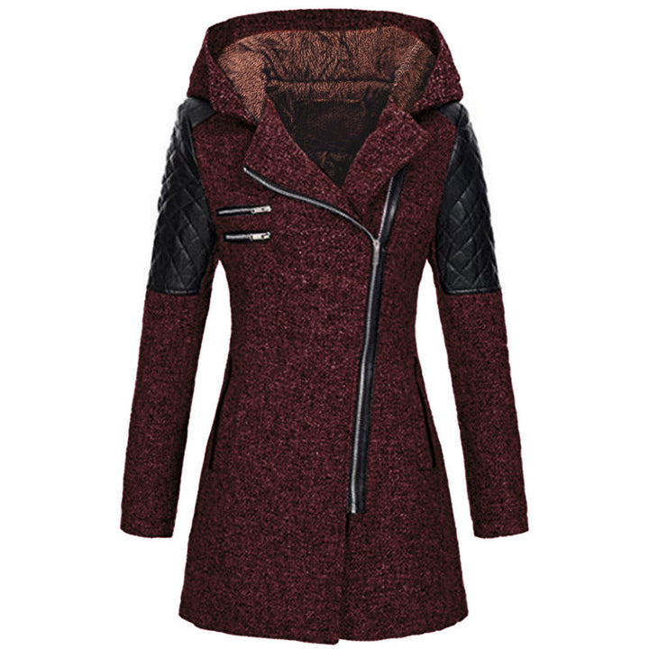 Charlotte bordeauxrode winterjas met fleece voering, geopend vooraanzicht