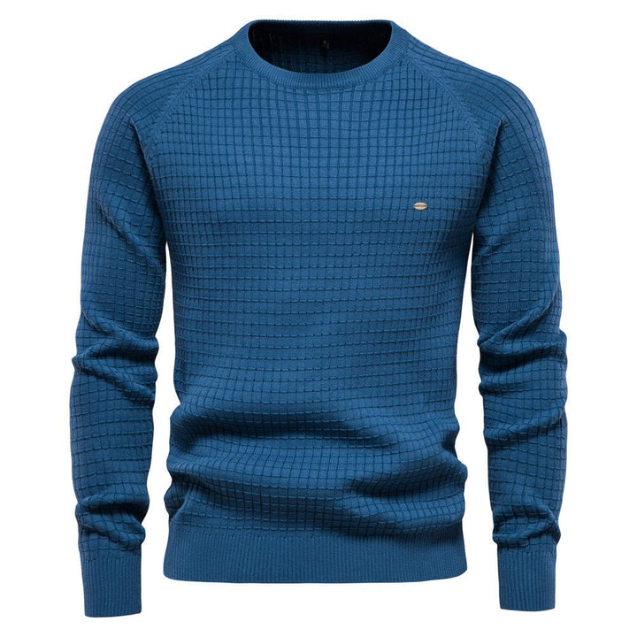Daan gestructureerde ronde hals trui in blauw, vooraanzicht