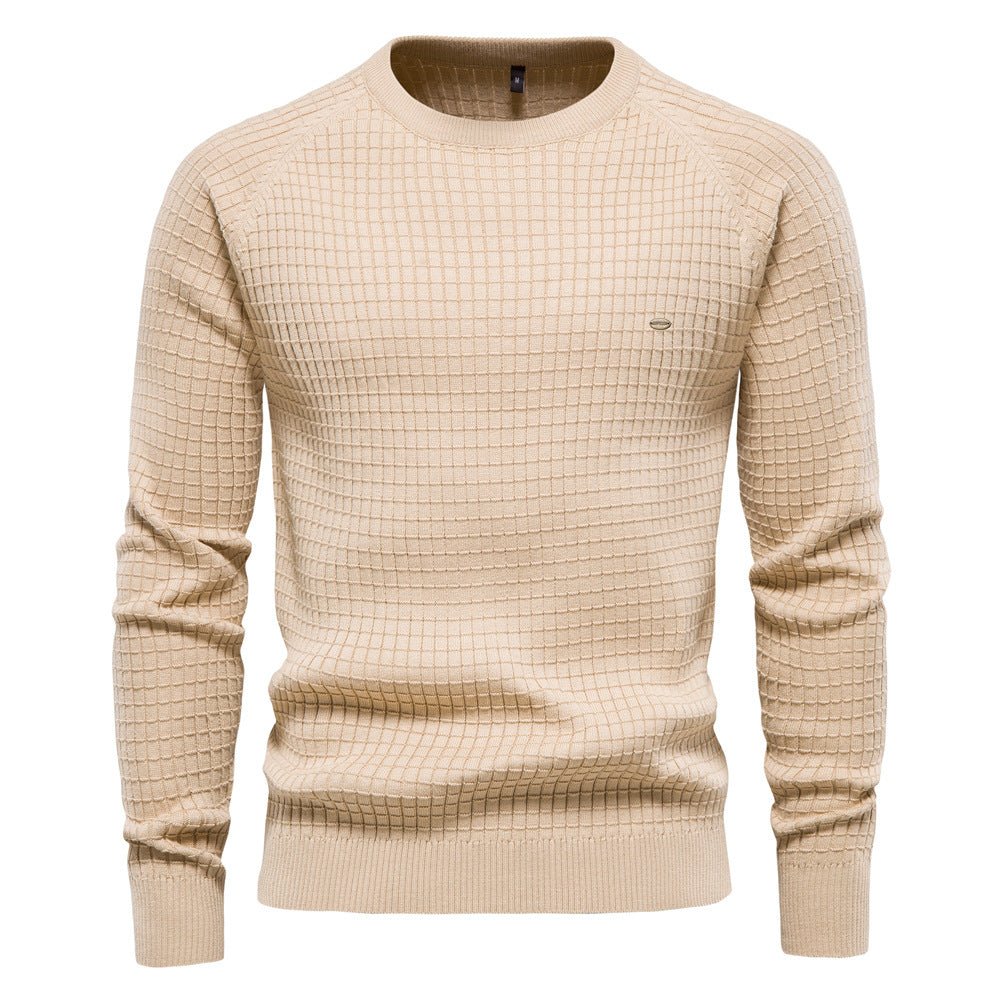 Daan gestructureerde ronde hals trui in beige, vooraanzicht