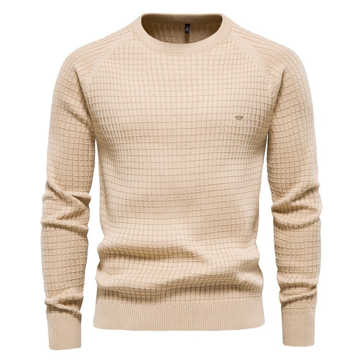 Daan gestructureerde ronde hals trui in beige, vooraanzicht