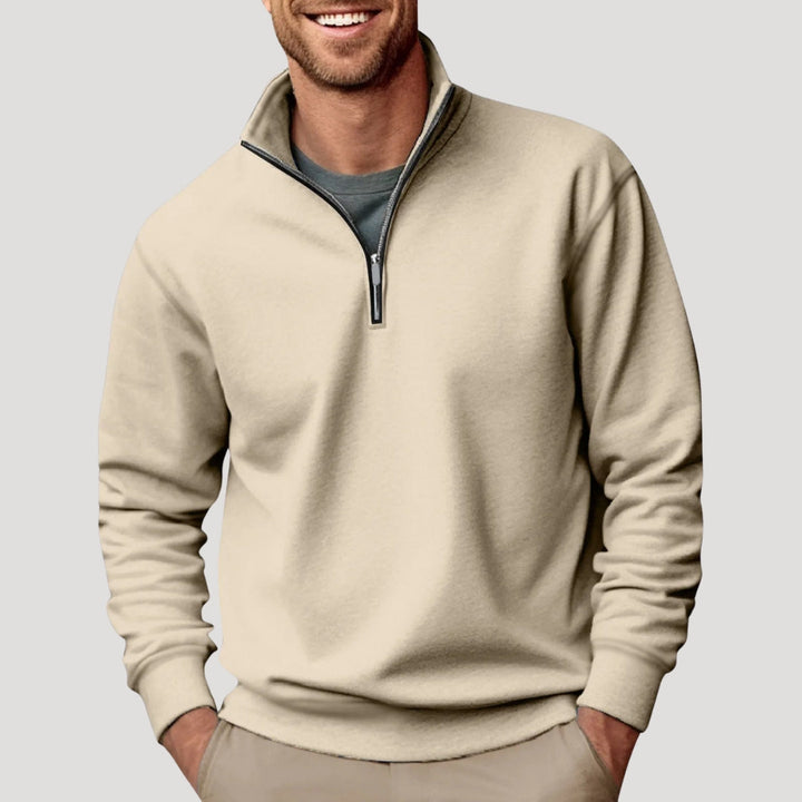 Daan beige quarter-zip sweater, vooraanzicht