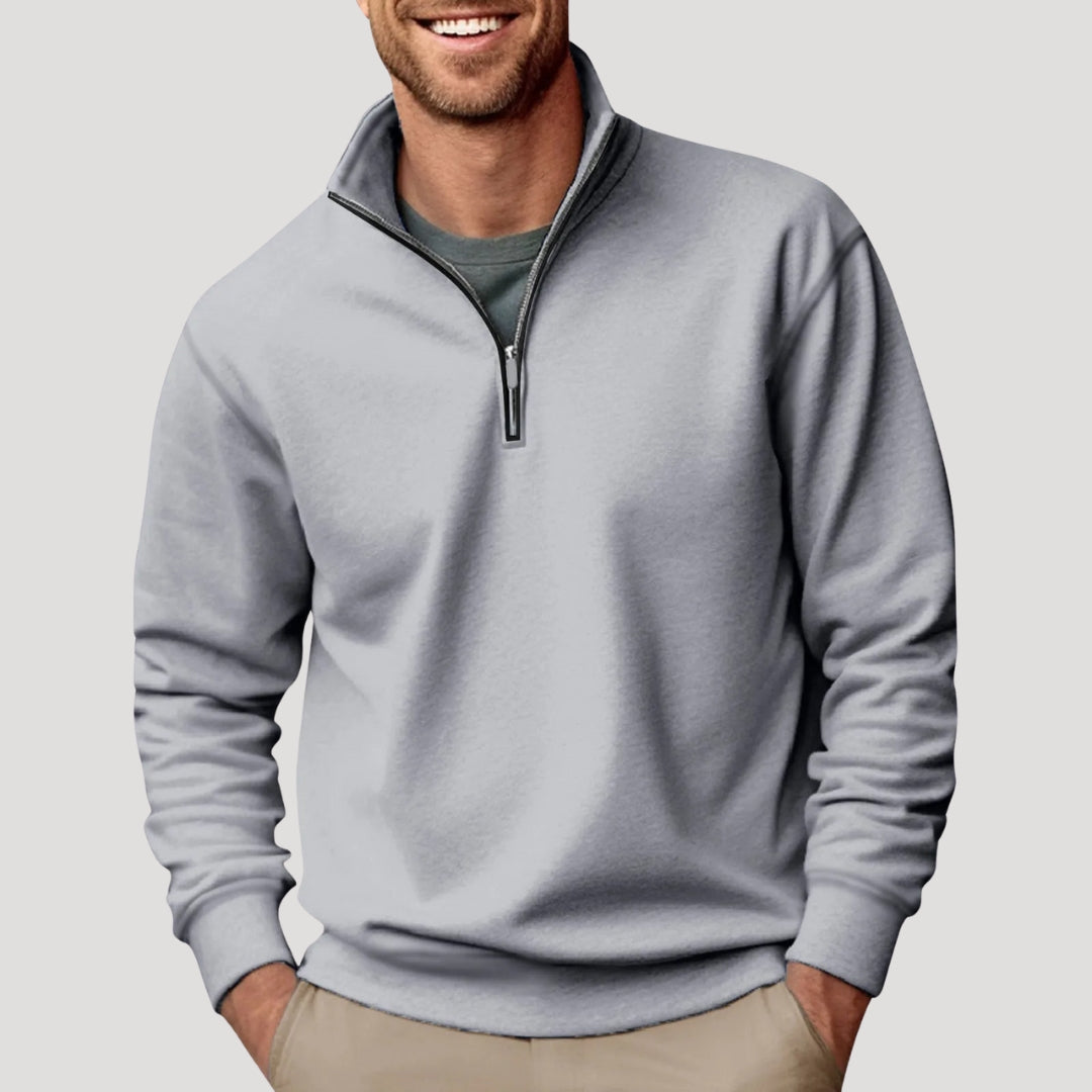 Daan grijze quarter-zip sweater, vooraanzicht