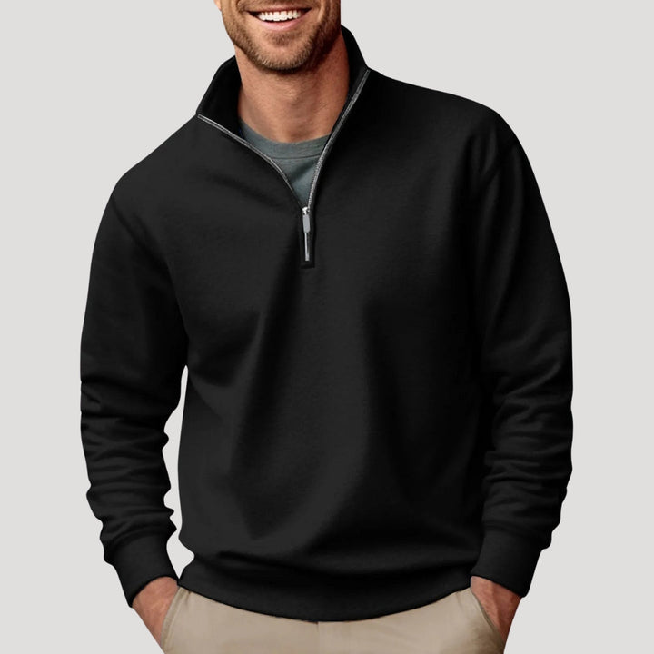 Daan zwarte quarter-zip sweater, vooraanzicht