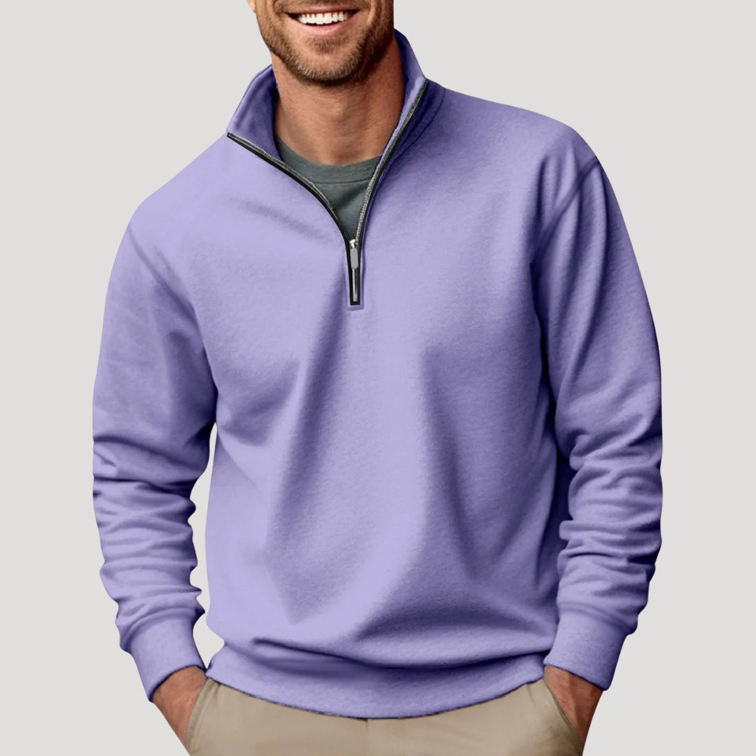 Daan lila quarter-zip sweater, vooraanzicht