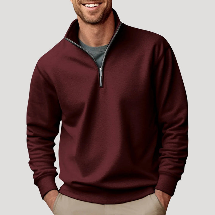 Daan bordeauxrode quarter-zip sweater, vooraanzicht