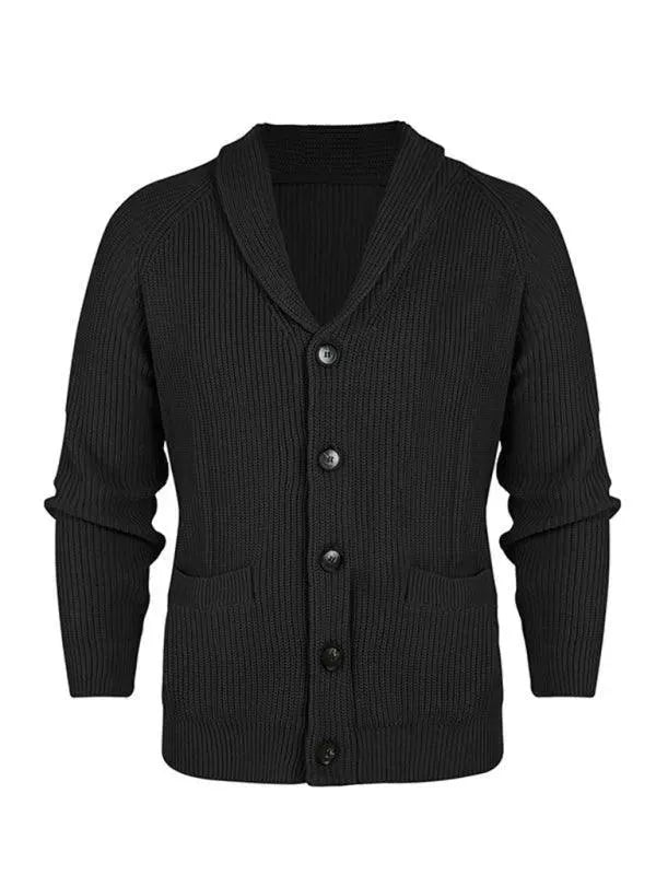 Daan zwarte sjaalkraag cardigan met knopen, vooraanzicht plat