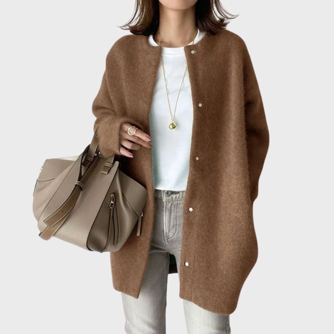 Danique oversized vest met knoopsluiting, bruin, vooraanzicht