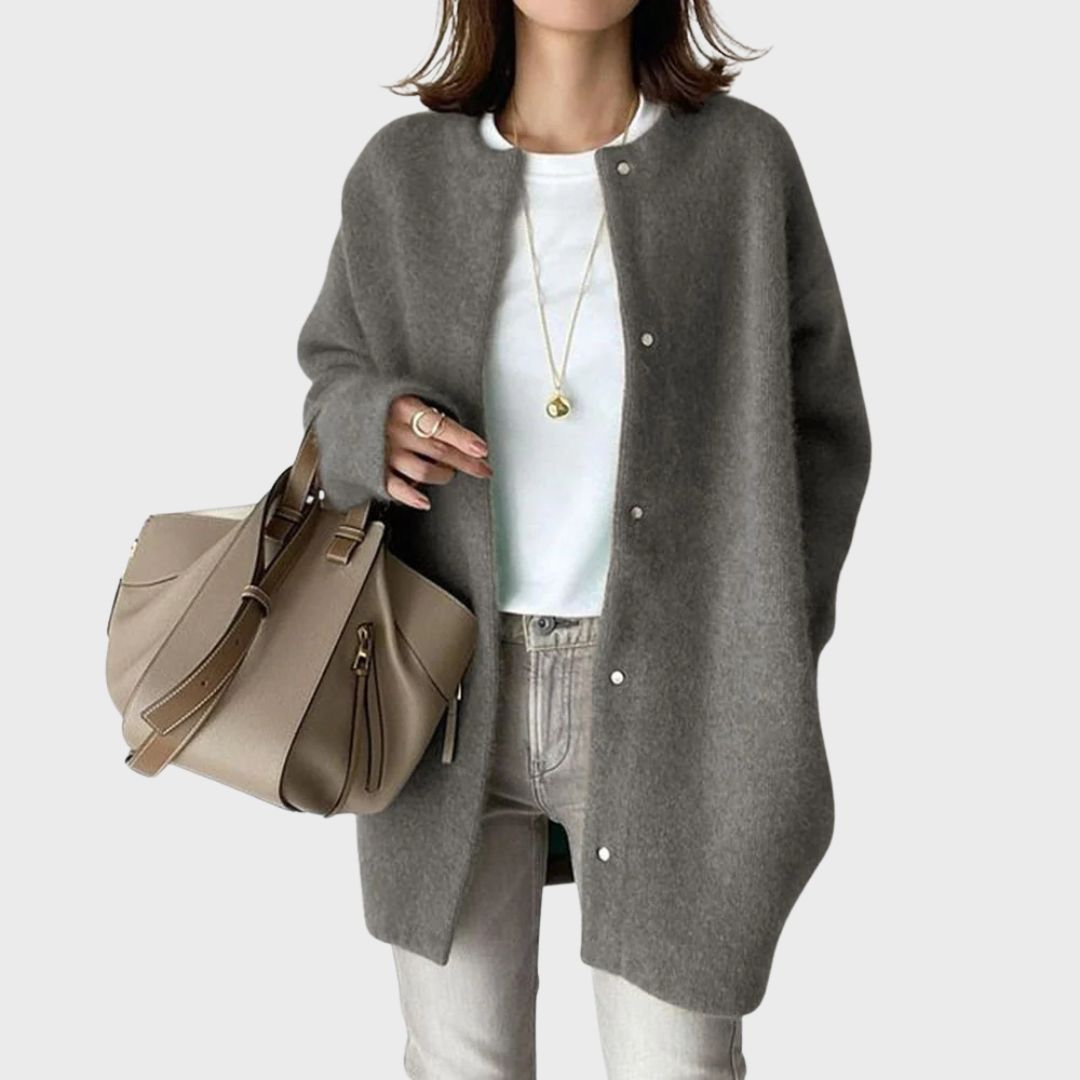 Danique oversized vest met knoopsluiting, grijs, vooraanzicht
