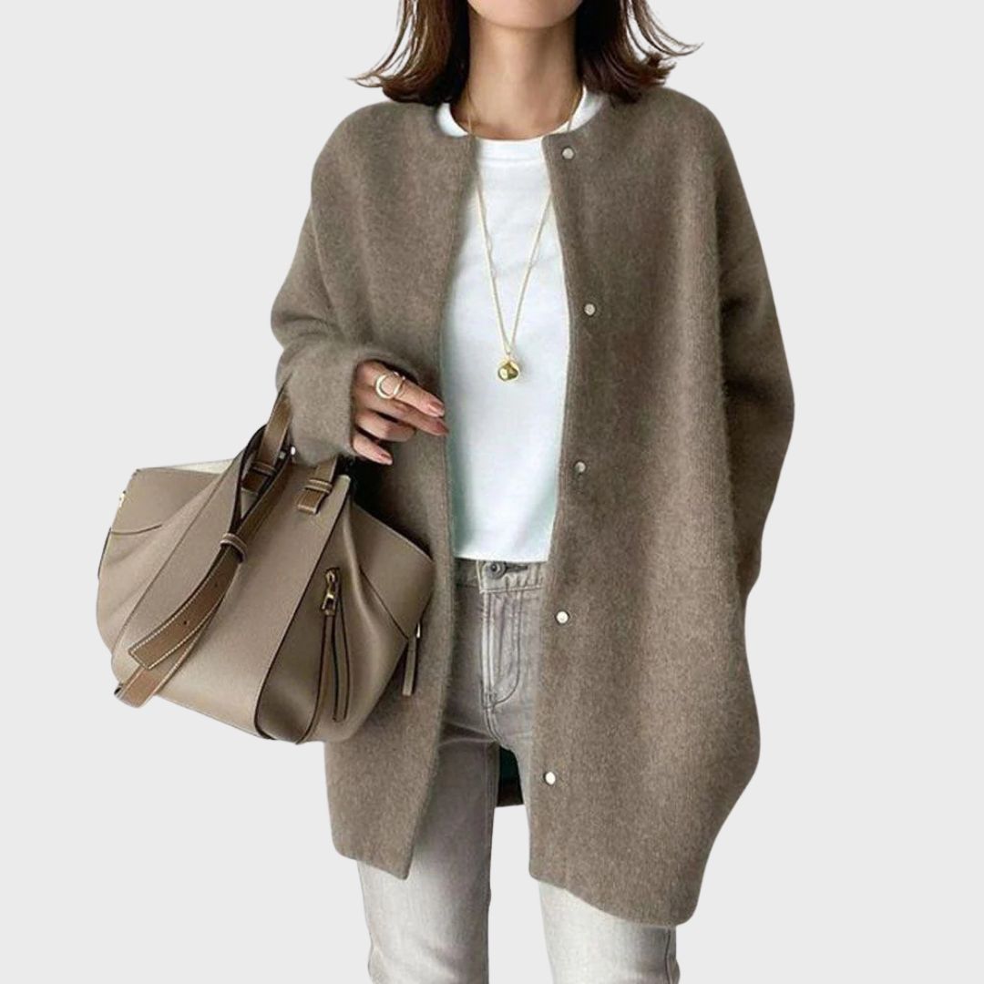 Danique oversized vest met knoopsluiting, kaffee, vooraanzicht