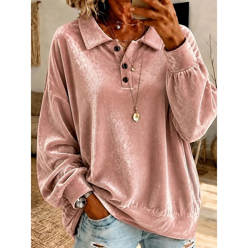 Danique oversized sweater met kraag en knoopsluiting, vooraanzicht roze