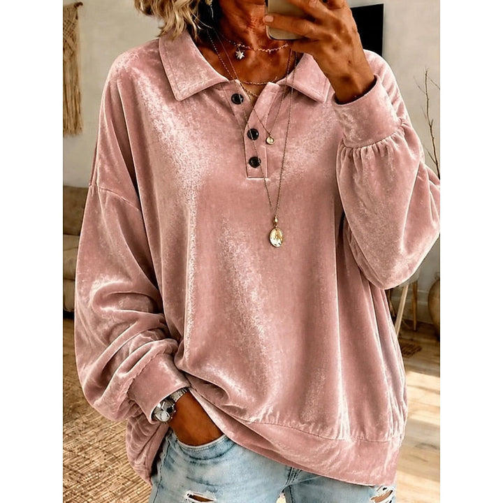 Danique oversized sweater met kraag en knoopsluiting, vooraanzicht roze