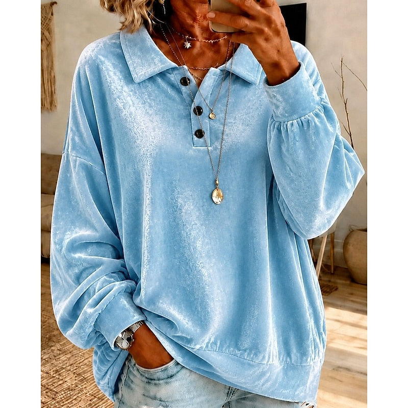 Danique oversized sweater met kraag, vooraanzicht hemelsblauw