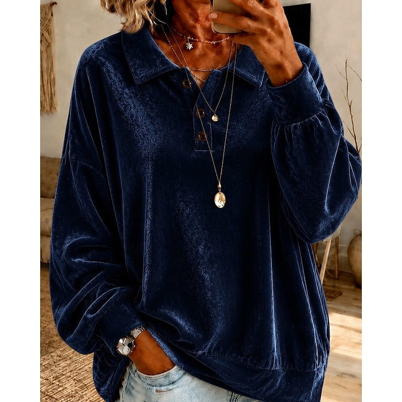 Danique oversized sweater met kraag, vooraanzicht marineblauw