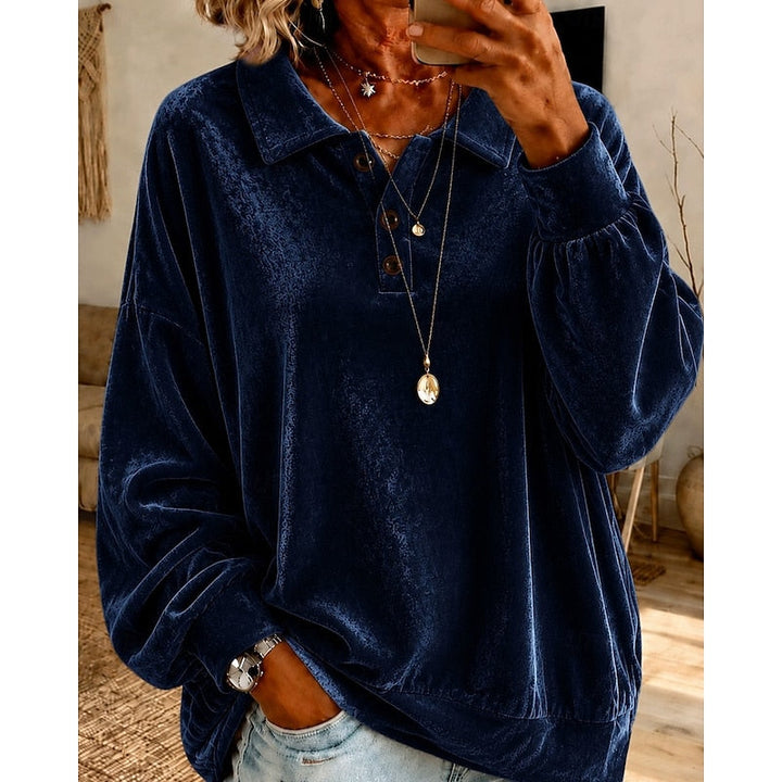 Danique oversized sweater met kraag, vooraanzicht marineblauw