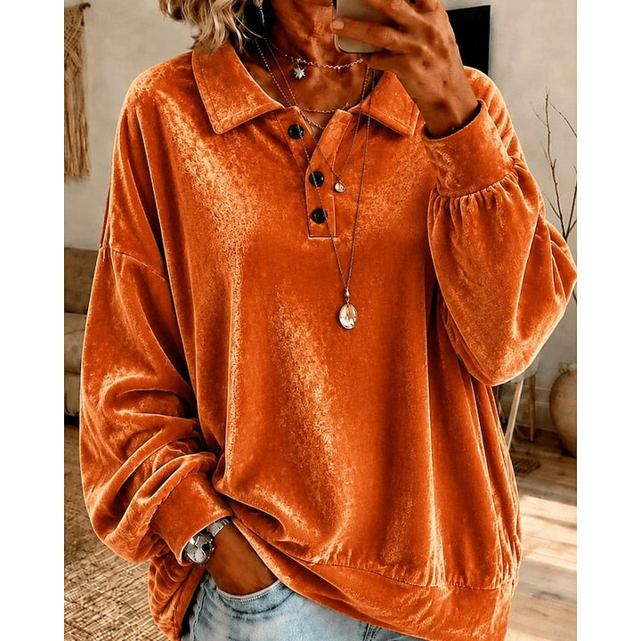 Danique oversized sweater met kraag, vooraanzicht oranje