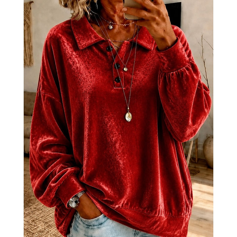 Danique oversized sweater met kraag, vooraanzicht rood