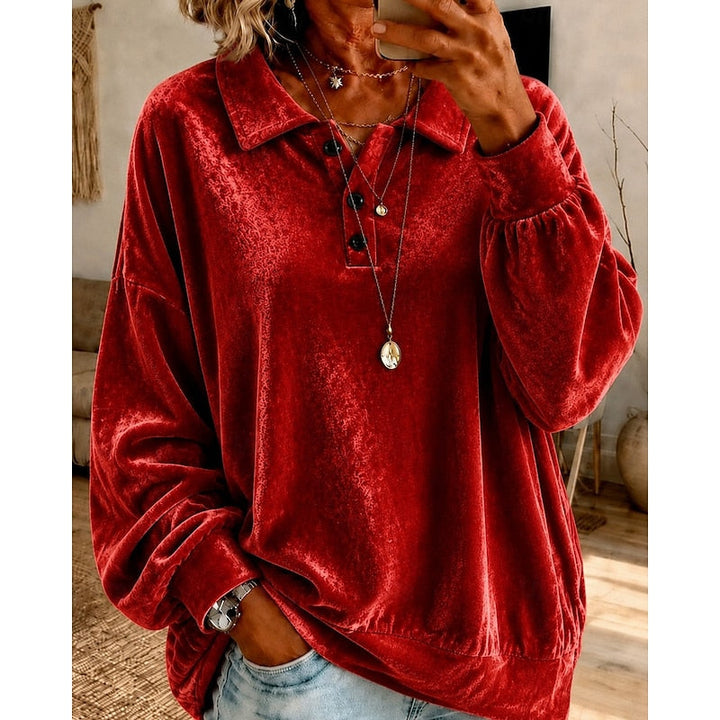 Danique oversized sweater met kraag, vooraanzicht rood