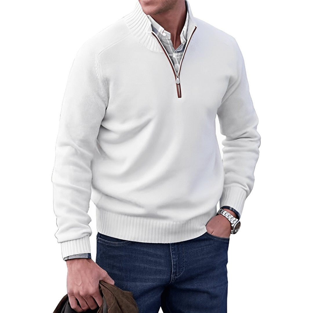 Elias witte quarter-zip trui met lange mouwen, vooraanzicht