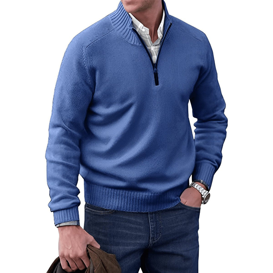 Elias groene quarter-zip trui met lange mouwen, vooraanzicht