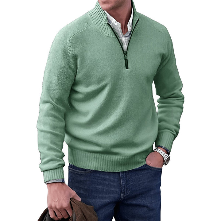 Elias groene quarter-zip trui met lange mouwen, vooraanzicht