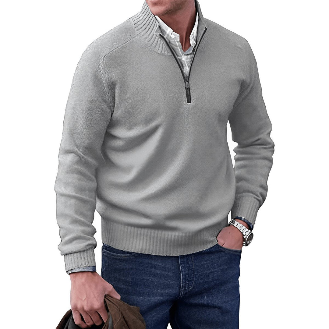 Elias groene quarter-zip trui met lange mouwen, vooraanzicht