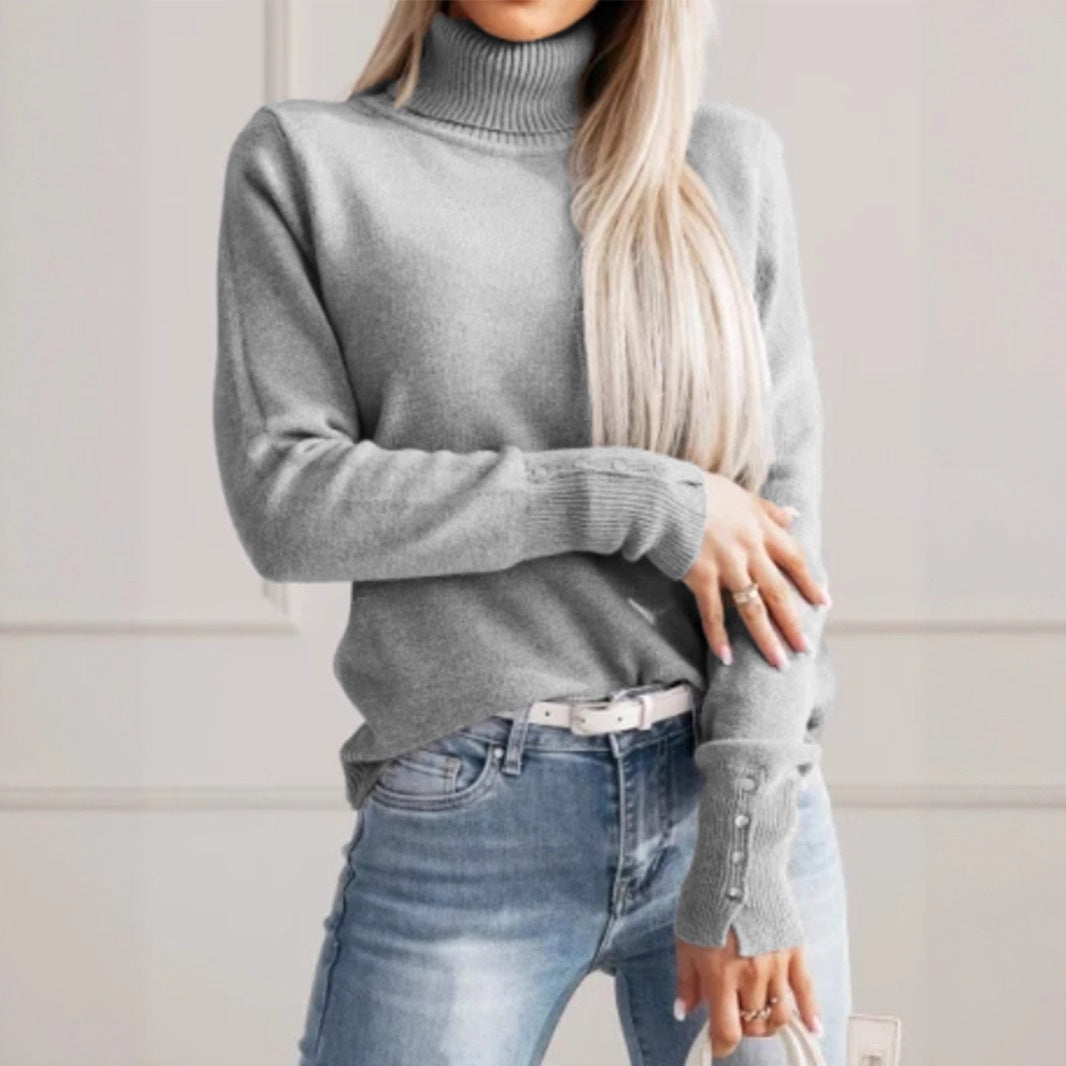 Fleur coltrui gedragen met jeans, vooraanzicht