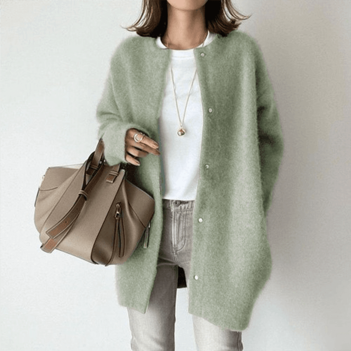 Fleur groen oversized vest met ronde hals, vooraanzicht
