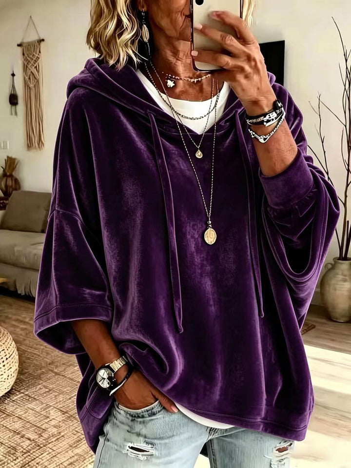 Iris oversized capuchon trui in paars, vooraanzicht