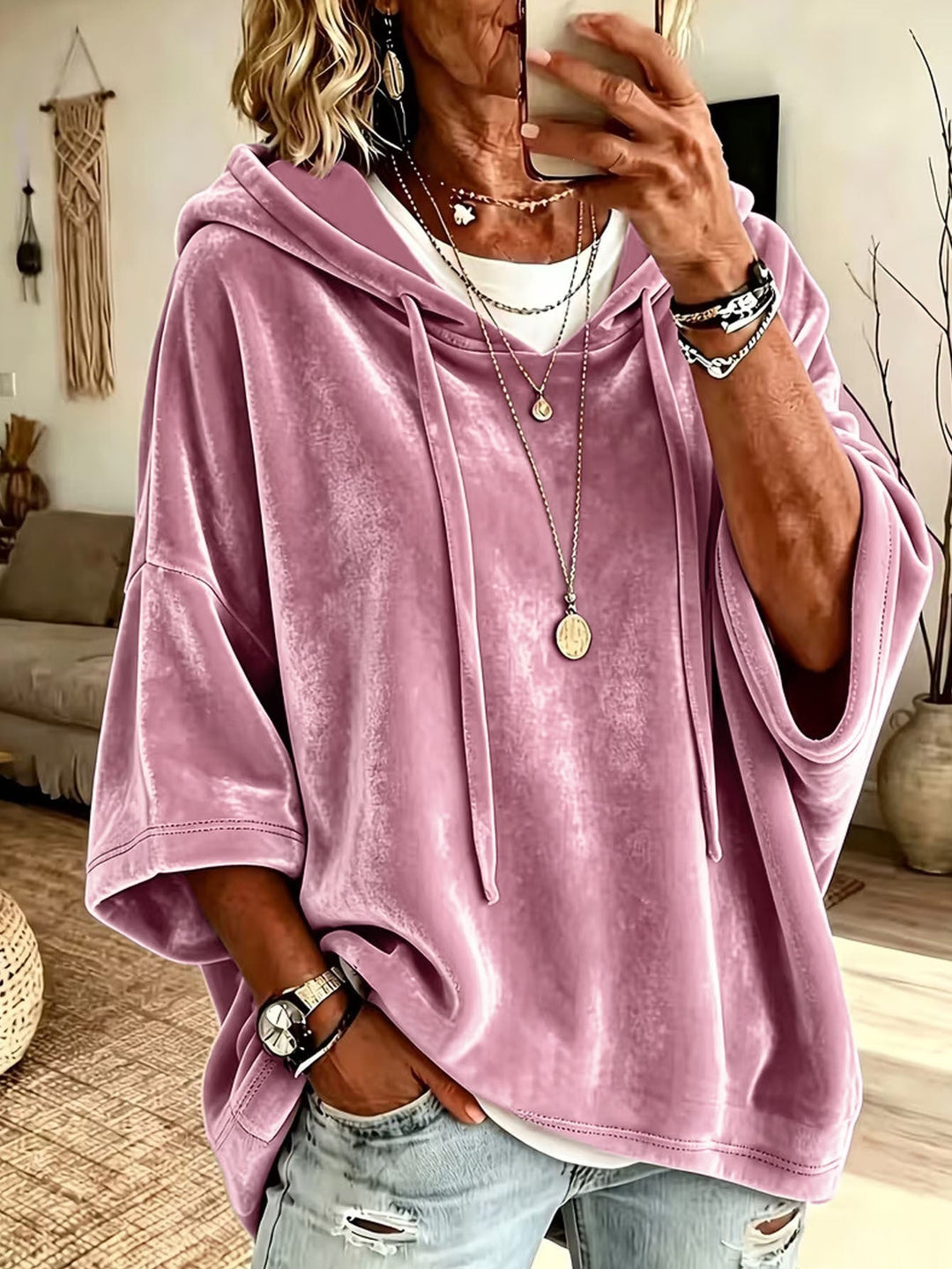 Iris oversized capuchon trui in roze, vooraanzicht